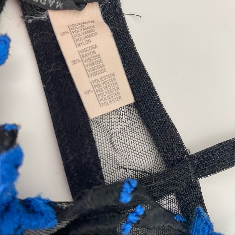Vintage‎ La Perla Sheer Black Bra Blue Appliqués - Picture 9 of 9